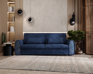 Sofa z funkcją spania Nella z pojemnikiem granatowa