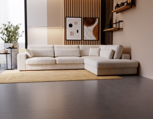 Narożnik Carmex z poduszkami L-kształtny jasnobeżowy