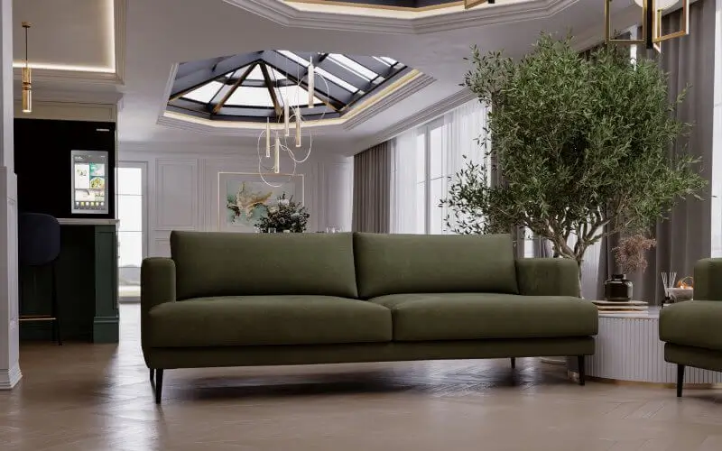 Zielona sofa w salonie
